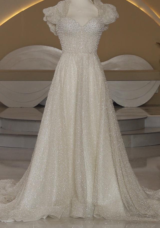 فستان زفاف اوف شولدر + طرحة