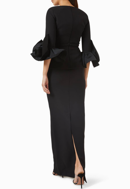 فستان سهرة كليمينس مزين بتطريزات كريب ثقيل